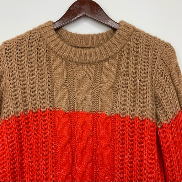 Vero Moda Cozy Soft Wide Cable Knit Vibrant Colorblock Striped Crewneck Sweater - Picture 3 of 15